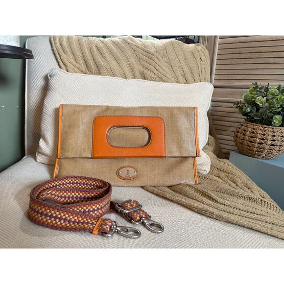 Fossil Handbags - Fossil Key-Per Foldover Convertible Bag Tan & Orange